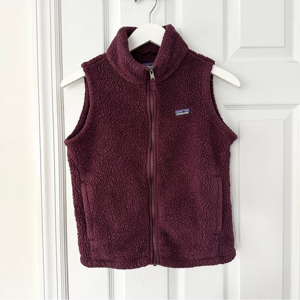 Patagonia Big Girls Los Gatos Burgundy Red Purple Fuzzy Full Zip Vest 14